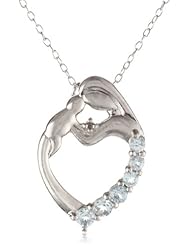Sterling Silver, Diamond-Accent and Blue Topaz Child and Mother Heart Pendant Necklace, 18"