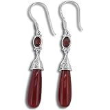 Sterling Silver Carnelian and Garnet Dangle Earrings by Sajen