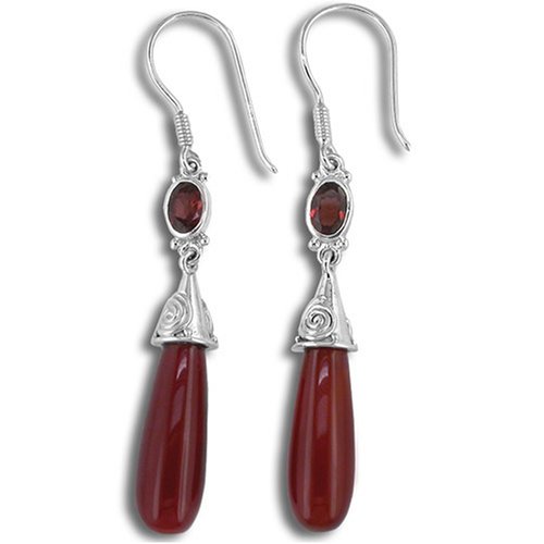 Childrens Toyshop  Jewelry : Sterling Silver Carnelian and Garnet Dangle Earrings by Sajen