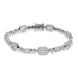 Eve's Addiction Sterling Silver Hexagonal Pave CZ Tennis Bracelet