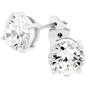 J Goodin E00242RS-C01 White Gold Rhodium Bonded .925 Sterling Silver Prong Set 6mm CZ Stud Earrings- 2.0 ct Total in Silvertone