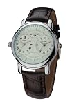 Mens Dual Time Watches with Leather Strap in Brown