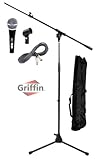 Microphone Boom Stand with Cardioid Dynamic Mic XLR Cables Telescoping Tripod Bag Pack Griffin