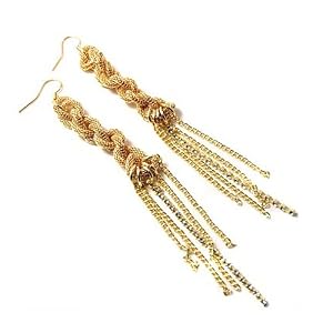 Mesh and Chain Gold and Crystal Dangle Earrings Fashion 