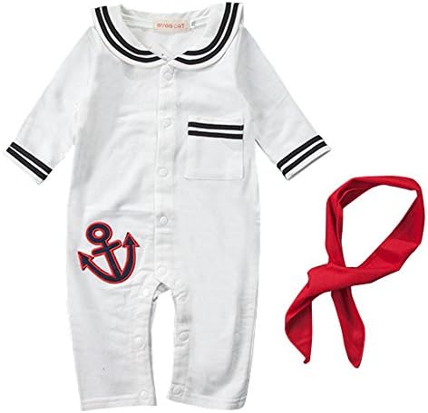 Carrillos Baby Navy Sailor Anchor Jumpsuit Romper Onesie, White,18-24M,Tag:95