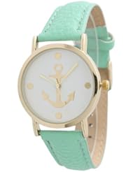 Womens Geneva Anchor Style Leather Watch - Mint