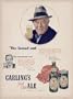 "I've found out ... I usually shy away from the word 'great,' but 'America's great ale' fits Carling's on every count. There's a special brightness and character of flavor in Carling's Red Cap Ale that suits me right down to the ground." says GRANTLAND RICE, "Dean of American Sportswriters" North American Newspaper Allance, Inc. Also pictured is Harry J. Myers, Printer of Denver, Colorado. ..... 1950 Carling's Red Cap Ale Ad, A4820.