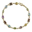 18k Gold Overlay Sterling Silver Multi-Stone Bracelet, 7.5"