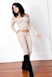Oatmeal Sexy Stretch Knit Boat Neck Top & Low Rise Tights Outfit by KD dance, Fashion Versatile, Unique, Soft, Warm & Cozy Yet Durable, Made In New York City USA