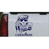 6in X 4.9in Navy -- Cherokee Indian Skull Skulls Car Window Wall Laptop Decal Sticker by Rad Dezigns