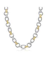 18K Yellow Gold and Sterling Silver Multi Shape Rhodium Plated Necklace