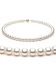 14k 8-8.5mm White Japanese Akoya Saltwater Cultured Pearl Necklace AAA Quality, 16 Inch Choker