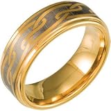 Genuine Dura Tungsten (TM) Mens Ring. 08.30 mm Gold Immerse Plated Dura Tungsten Ridged Faux Mokume Gane Band. Finger Size 11 (Additional sizes available). 100% Satisfaction Guaranteed.