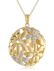 18K Yellow Gold Plated Sterling Silver Two-Tone Floral Pendant Necklace, 18"
