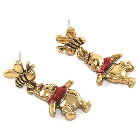 Super Cute Authentic � Disney Winnie The Pooh and Bee Dangle Stud Earrings Gold Tone Comes Gift...