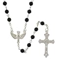Peace Dove Rosary - Faceted Black Beads with Chain Links - Peace Dove Centerpiece - 22'' Length - 6mm Beads