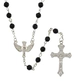 Peace Dove Rosary - Faceted Black Beads with Chain Links - Peace Dove Centerpiece - 22'' Length - 6mm Beads