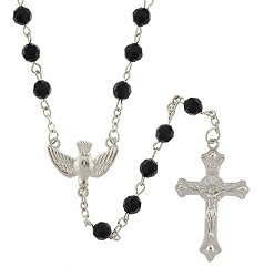 Peace Dove Rosary - Faceted Black Beads with Chain Links - Peace Dove Centerpiece - 22'' Length - 6mm Beads