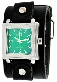 Nemesis #LBB025G Men's Square Premium Wide Leather Cuff Band Watch