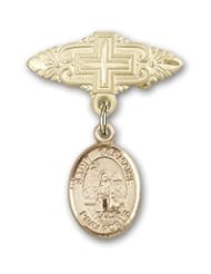 14K Gold Baby Badge with St. Germaine Cousin Charm and Badge Pin with Cross
