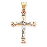 14k Tri-color Iona Crucifix with CZ (Cubic Zirconia)'s Pendant