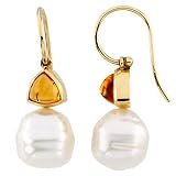 14K Yellow or White Gold Paspaley South Sea Cultured Pearl and Citrine Earrings - Various Sizes