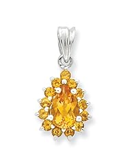 Sterling Silver Rhodium Citrine Pear-shaped Pendant