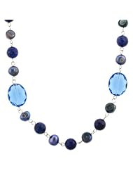 Sterling Silver Gemstone, White Freshwater Cultured Pearl Crystal Beaded Necklace, 39+5" Extender