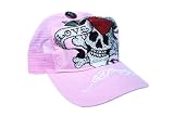 New Ed Hardy Love Kills Slowly Pink Rhinestone Platinum Trucker Hat Cap / R1M0AZLK
