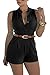 Prograce Women'Sexy Sleeveless Plunge V Neck Belted Short Jumpsuit Rompers