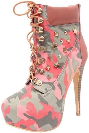 Lilianna CAITLYN Women's High Heel Ankle Boots (6, Pink Camouflage)