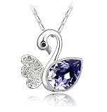 Jewelry Locker Swarovski Crystals Faceted Violet and Clear Swan Pendant Necklace