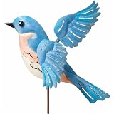 Garden Stake 3D Metal Outdoor Decor Jiggle Wings Bluebird (32H) - Regal Art #R275