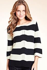 Pure Cotton Slash Neck Striped Ribbed Jumper