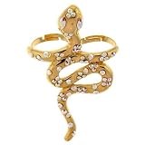 2 Finger Snake Ring With Swarovski Stones, Adjustable In Aurora Borealis With Gold Finish