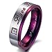 INBLUE Men,Women's Wide 4mm 6mm Stainless Steel Band Ring CZ Silver Tone Purple Couple Wedding Promise