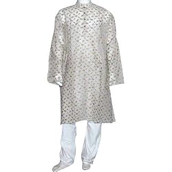 Woven Kurta Pajama Silk and Cotton Blend Long Expert Hand Stitch Size 2X-Large Chest :50 inches (pgkp009b)