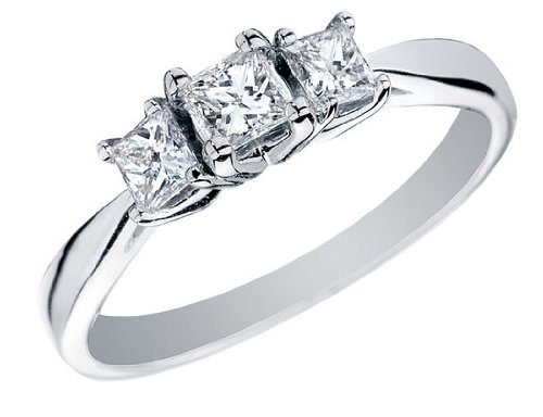Princess Cut Diamond Engagement Ring and Three Stone Anniversary Ring 1/2 Carat (ctw) in 14K White Gold, Size 6