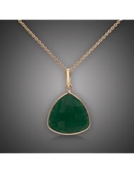 18K Yellow Gold Green Jade Trillion Pendant, 24"