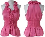 GRASS Collection Sleeveless Ruffle & Rosette Top