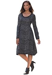 Plus Size Long Sleeves Acrylic Fit-and-Flare Sweater Animal Print Round Neck  Dress with a Brush/Sweep Train 