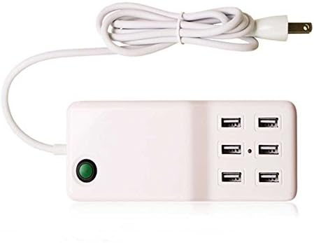 TIWKICH Portable 60W 5V/12A Multi Port USB Charger, Family-Sized 6 Port USB Charger Adapter with on/off switch Power Strip Desktop Charging Station for iPhone 6 Plus 5S 5C 4S, iPad Air Mini, Samsung Tablets, Galaxy S5 S4 S3, Galaxy Note 4 3 2, LG G3, Smartphones, Tablets, iPods, Most Other 5V USB-Charged Portable Devices (White)