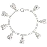 Sterling Silver Teddy Bear Pendant Bracelet, 3/4 (19mm) wide