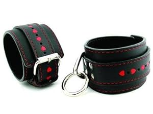 Heart 2 Heart Restraint Wrist Leather with Red Hearts Inlay