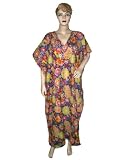 Resort Wear Womens Purple Yellow Printed Lightweight Sheer Cotton Coverup Dress Caftan Poncho
