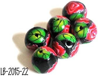 6 Red Rose Polymer Clay Beads Handmade 15mm