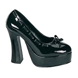 5 Inch Cute High Heel Shoe Chunky Heel Platform Pump Black Patent Bow Detail