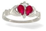 14K White Gold Genuine Pear Ruby and Diamond Celtic Claddagh Ring