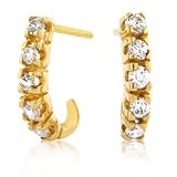 Bling Jewelry Designer Inspired Diamond 14K Yellow Gold Half-Hoop Earrings