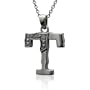 Men's Black Sterling Silver Alphabet Initial Letter T Black Diamond Pendant Necklace-0.07 carat